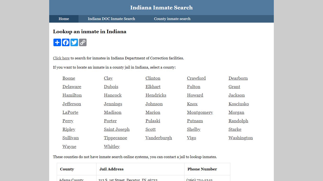 Indiana Department of Correction Inmate Search